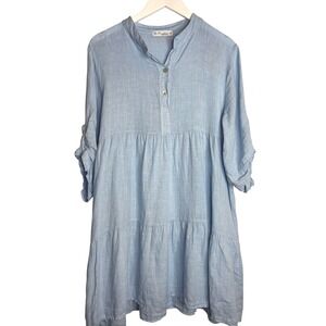 Paradise Linen Tunic Dress Womens Medium Blue Excellent Made in Italy Tiered